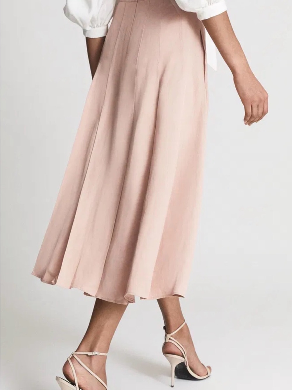 Reiss Elegant Blush Midi Skirt with Tie Waist Sz 4 - Picture 3 of 6